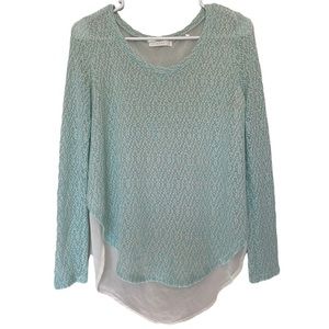 𝅺LUSH Teal Scoop Neck Knit Open Back Sweater with Sheer Lining